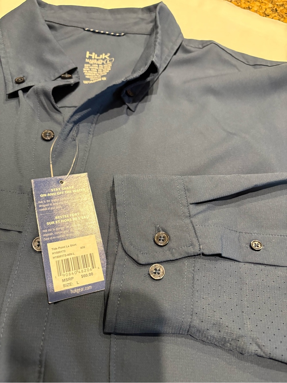 Huk Men's Slate Blue Performance Button-Down Shirt Size Large NWT